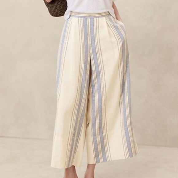 Banana Republic Factory Pants - Banana Republic Linen Blend Striped Wide-Leg Cropped Pants Size S